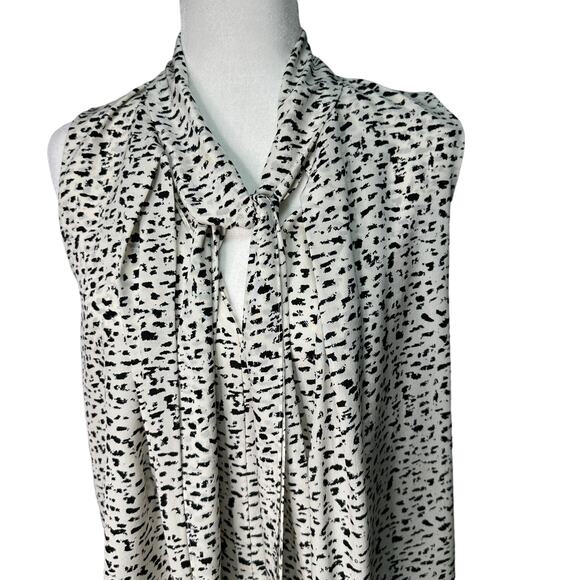 ROBERT RODRIGUEZ Womens 2 White Black Silk Brushstroke Layered Tie Neck Blouse - Picture 4 of 13